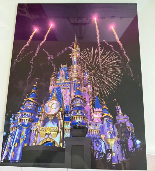 Castle Fireworks Metal Print – 14x11 Night Theme Park Art