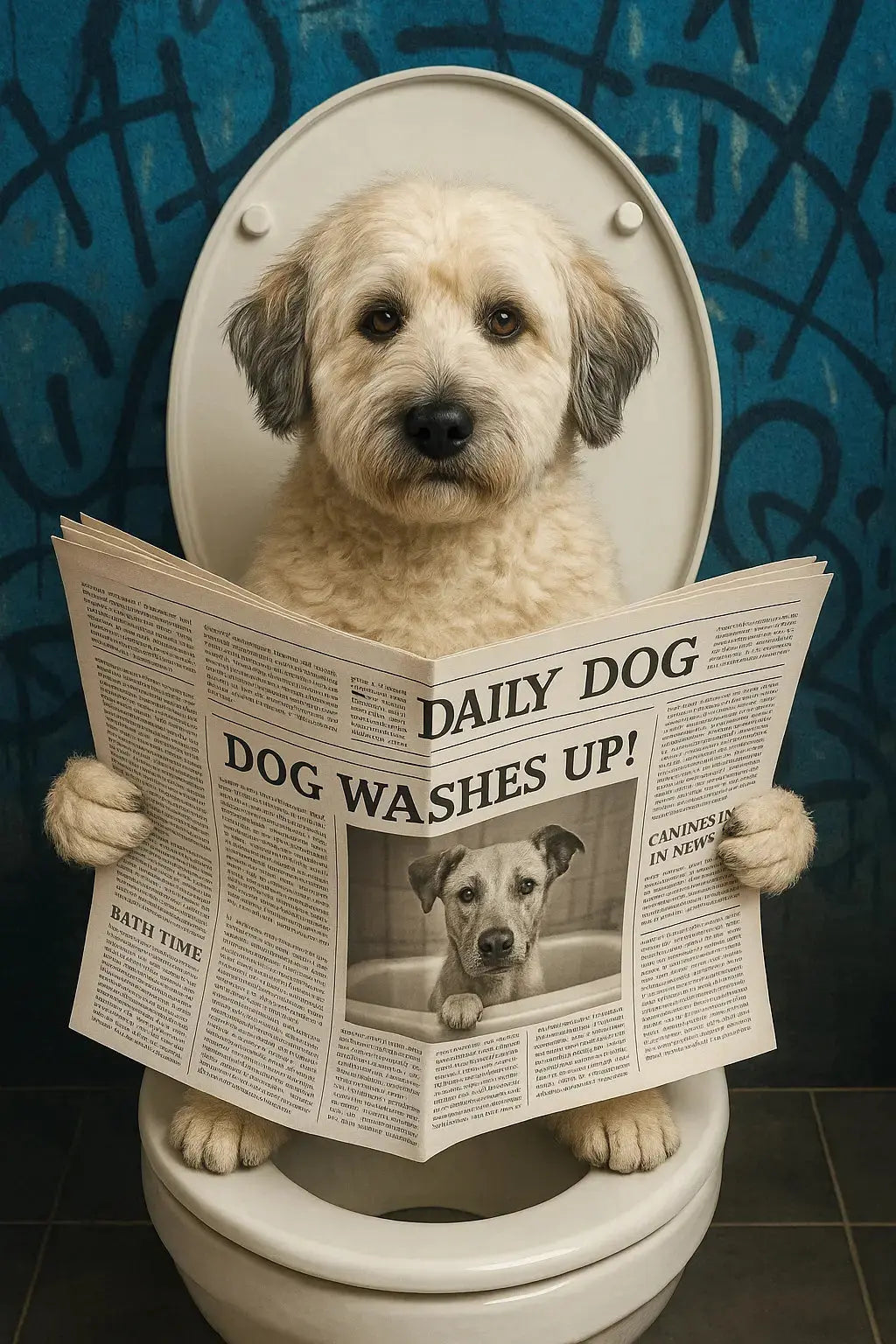 Custom Dog Bathroom Wall Art – 14x11 Funny Metal Photo Print - Funny Dog Bathroom Wall Art