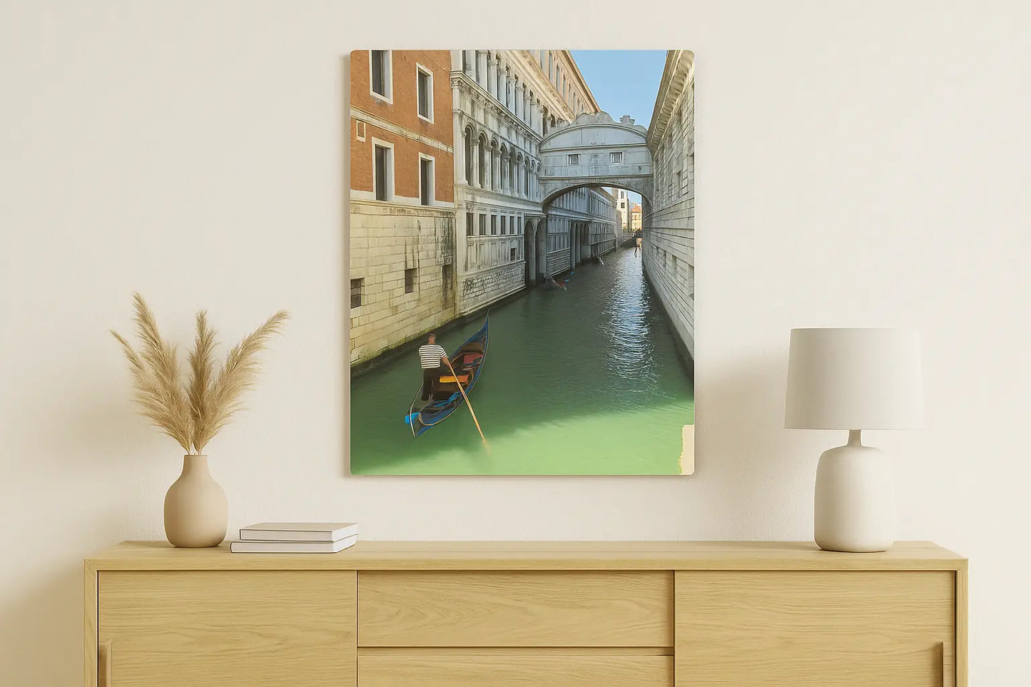 Venice Italy Gondola Wall Art – 14x11 Glossy Metal Photo Print | Bridge of Sighs Décor