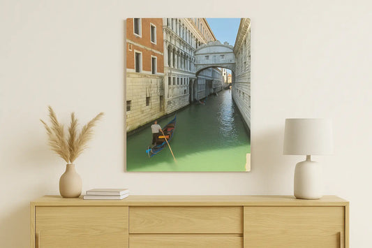 Venice Italy Gondola Wall Art – 14x11 Glossy Metal Photo Print | Bridge of Sighs Décor