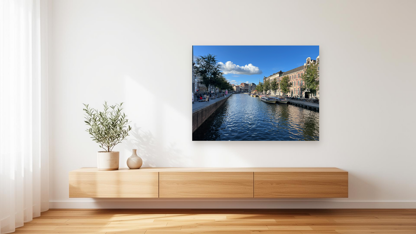 Amsterdam Canal Wall Art – Glossy Metal Photo Print | Netherlands Dutch City Décor