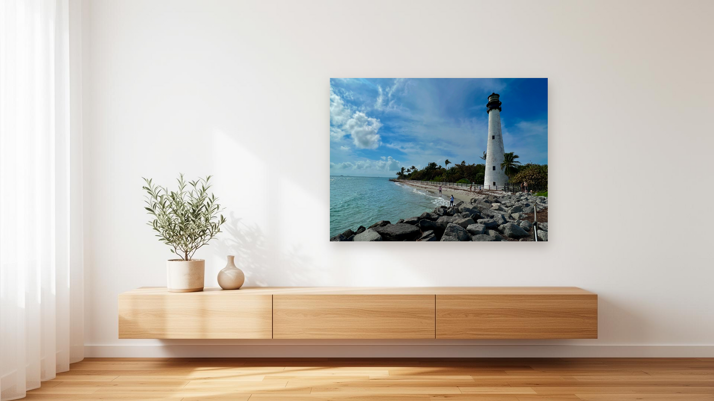 Cape Florida Lighthouse Wall Art – Glossy Metal Photo Print | Key Biscayne Miami Florida Coastal Décor