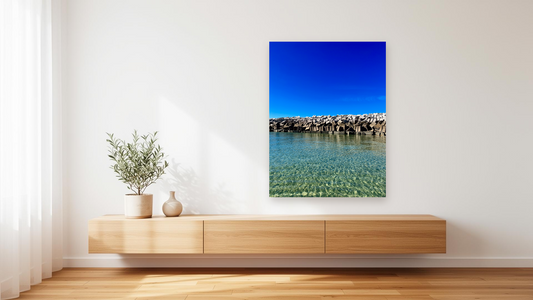 Crystal Water Breakwater Wall Art – Glossy Metal Photo Print | Turquoise Coastal Sea Wall Décor