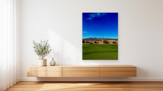 Desert Golf Course Wall Art – Glossy Metal Photo Print | Arizona Southwest Mountain Fairway Décor