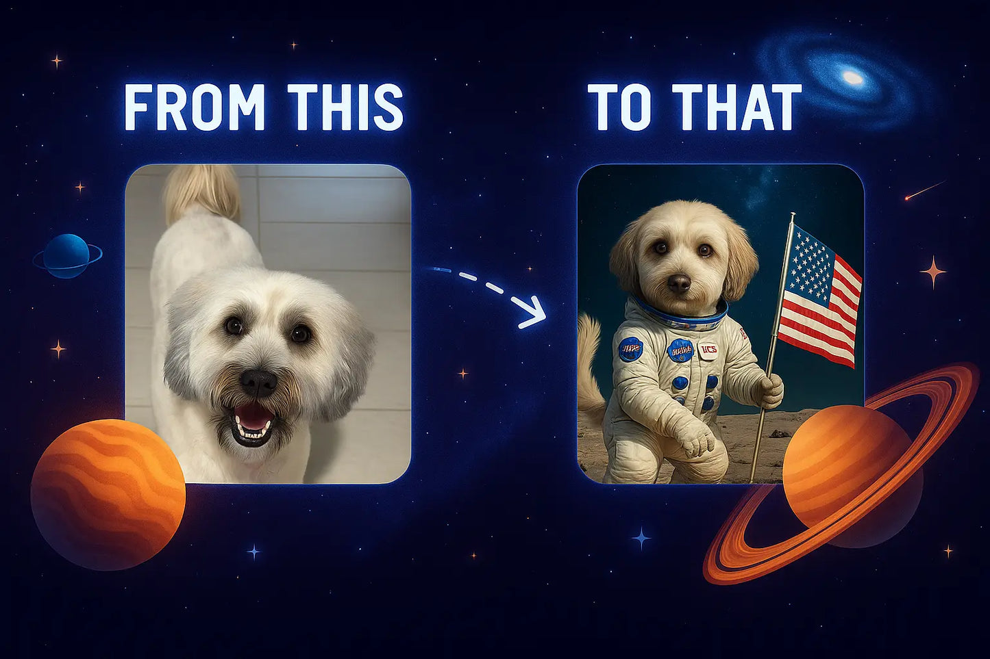 Custom Dog on the Moon Print – 14x11 Metal Pet Wall Art 🚀