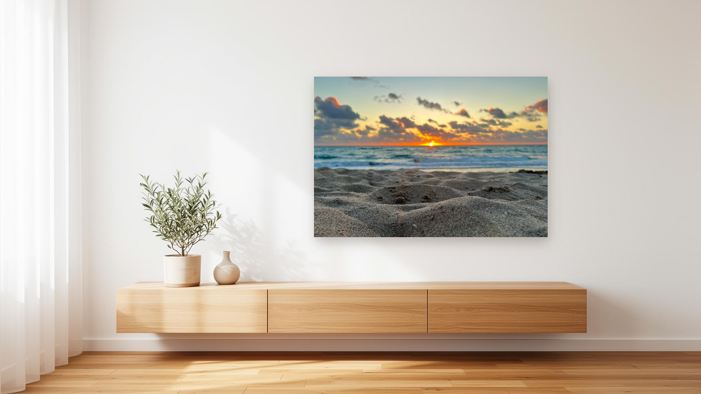 Florida Beach Sunrise Wall Art – Glossy Metal Photo Print | Atlantic Ocean Coastal Sunrise Décor
