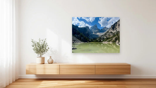 Grand Teton Delta Lake Wall Art – Glossy Metal Photo Print | Alpine Wyoming Landscape Décor