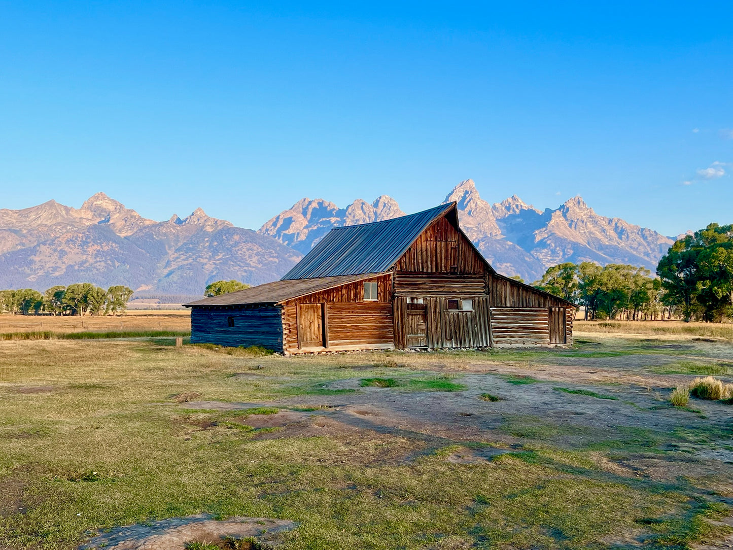 Mormon Row Homestead Wall Art – Glossy Metal Photo Print | Grand Teton Alpenglow Wyoming Décor