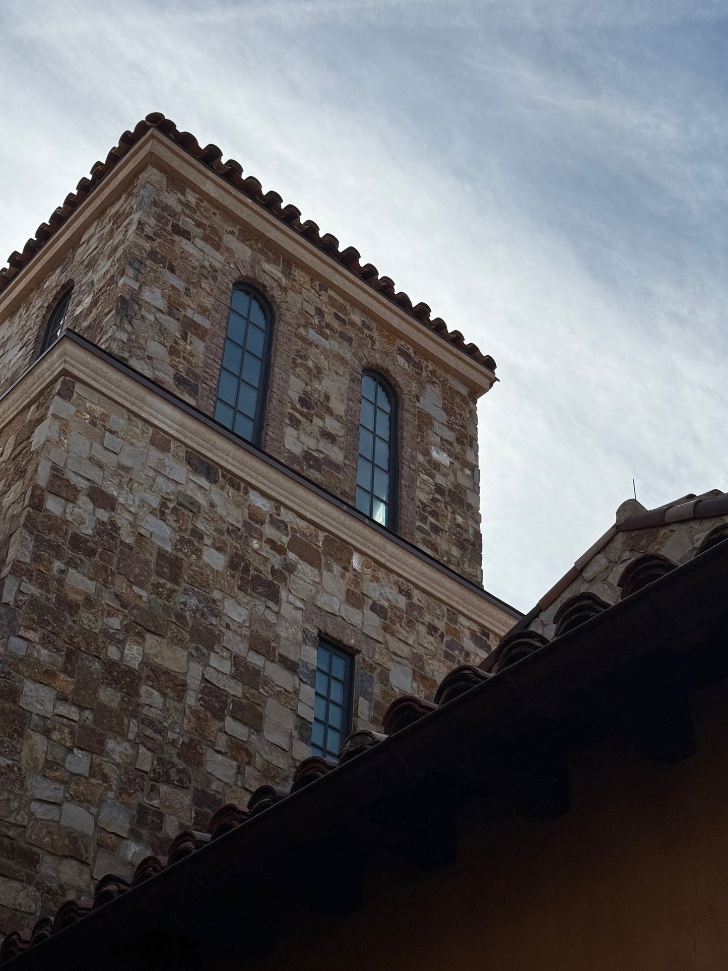 Tuscan Stone Tower Wall Art – Glossy Metal Photo Print | Wine Country Architecture Décor