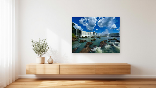 Iguazu Falls Wall Art – Glossy Metal Photo Print | Brazil Argentina Seven Natural Wonders Waterfall Décor