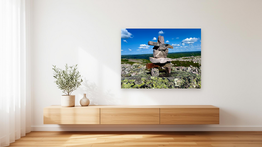 Inukshuk Stone Figure Wall Art – Glossy Metal Photo Print | Canadian Arctic Wilderness Décor