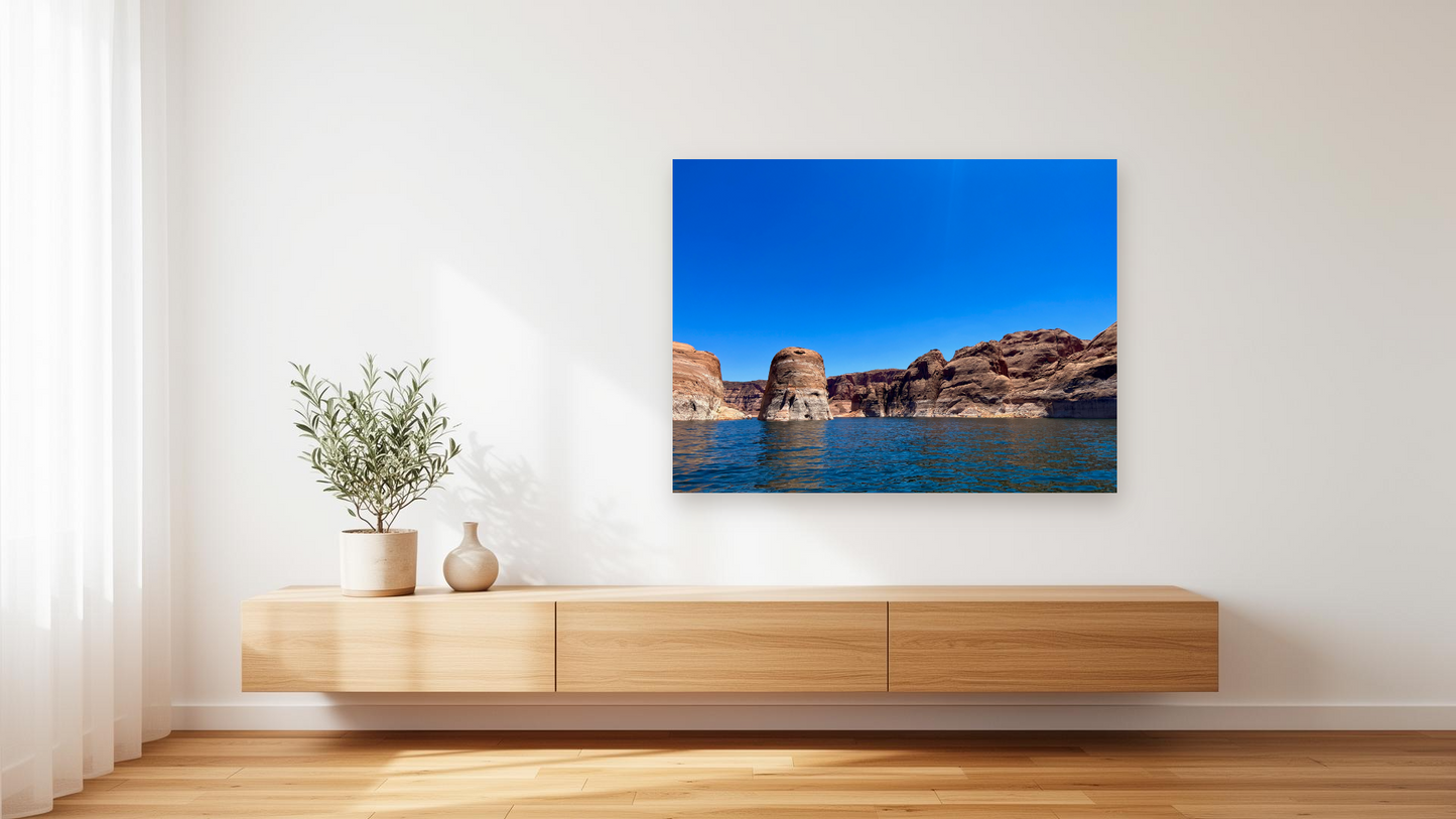 Lake Powell Sandstone Buttes Wall Art – Glossy Metal Photo Print | Glen Canyon Arizona Utah Desert Lake Décor
