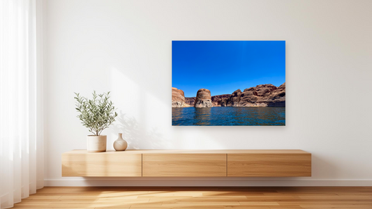 Lake Powell Sandstone Buttes Wall Art – Glossy Metal Photo Print | Glen Canyon Arizona Utah Desert Lake Décor