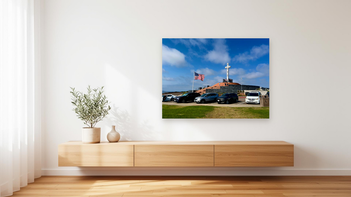 Mount Soledad Veterans Memorial Wall Art – Glossy Metal Photo Print | La Jolla San Diego Patriotic Décor
