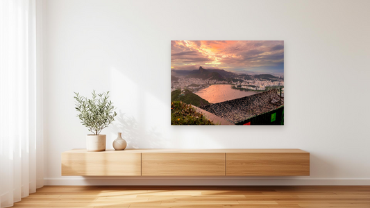 Rio de Janeiro Sunset Wall Art – Glossy Metal Photo Print | Sugarloaf Mountain Brazil City View Décor