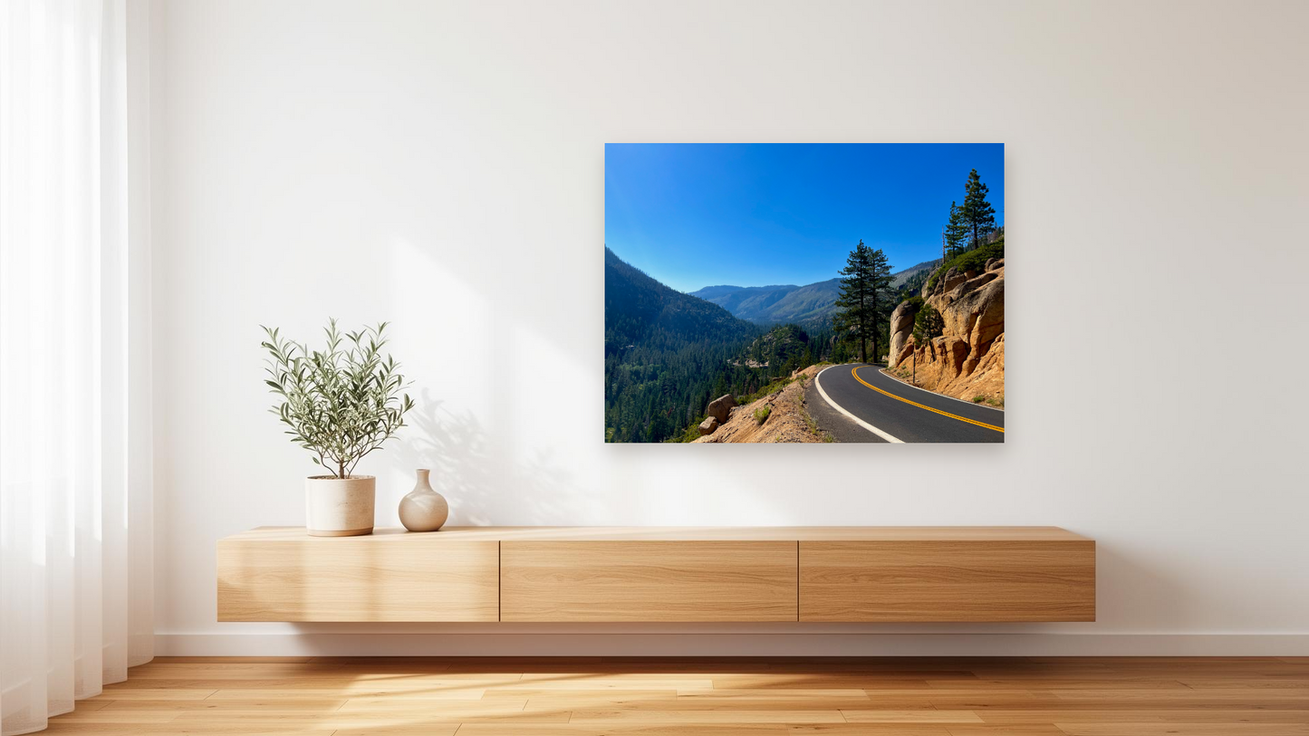 Sierra Nevada Mountain Road Wall Art – Glossy Metal Photo Print | Kings Canyon California Drive Décor