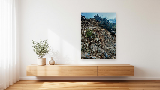 Sonoran Desert Rock Face Wall Art – Glossy Metal Photo Print | Arizona Volcanic Geology Abstract Décor