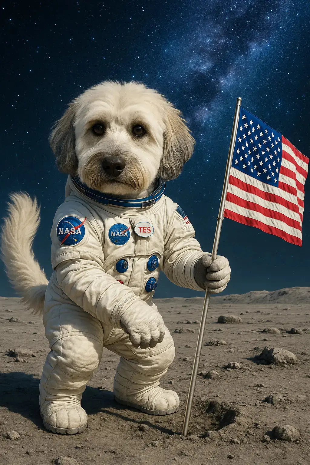 Custom Dog on the Moon Print – 14x11 Metal Pet Wall Art 🚀