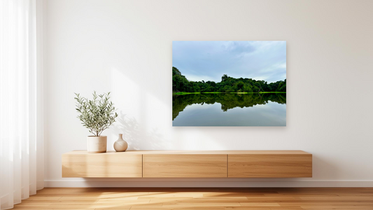 Tropical Rainforest Reflection Wall Art – Glossy Metal Photo Print | Jungle River Lake Tranquil Nature Décor